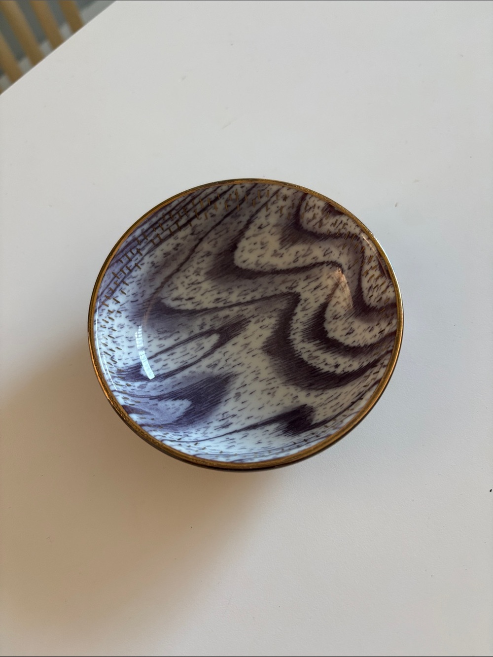 Anthropologie Purple Swirl Ring Dish with Gold Rim